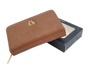 Jasnobrązowy portfel damski piórnik na zamek i napę LULU CASTAGNETTE